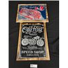 Image 1 : Oily Rag Speed Shop and A Hot Rod Carreras Sign Mounted on Wooden Backdrop