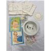 Image 1 : Vintage China Bowl, Edwin M Knowles China Co. with Cup and Vintage Baby Birth Announcement Items