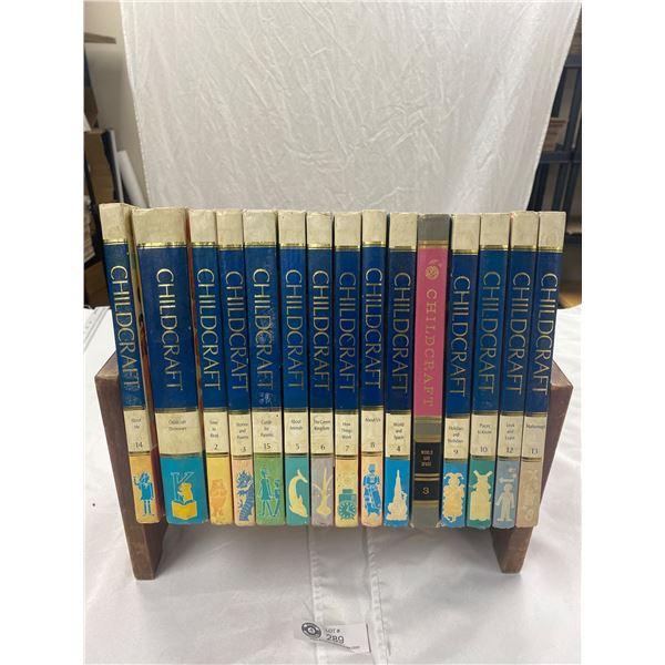 Lot of 15 Hard Cover Books - ChildCraft Series, with Wooden Display Stand