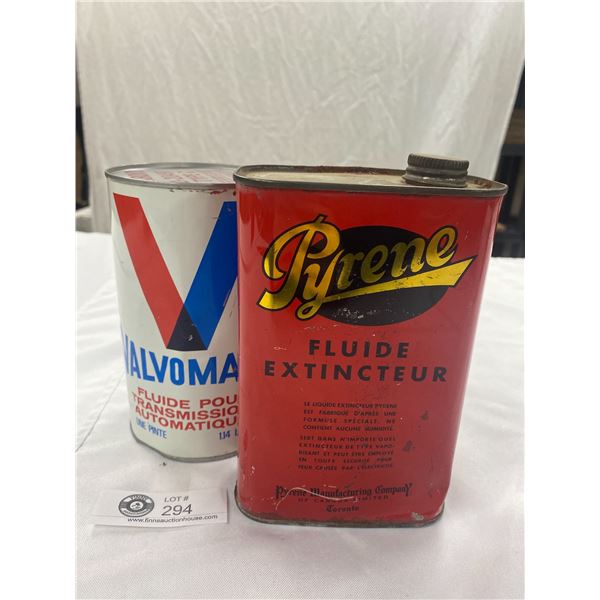 Vintage Tin Lot - Pyrene Fire Extinguishing Fluid 32 Fluid Oz Tin- Empty and Valvoline Automatic Tra