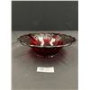 Image 2 : Large Rare Antique Ruby Red Marked Sterling Silver Inlay Footed Bowl 12.5 x 4"