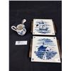 Image 1 : Delft Lot - 2 Trivets, Small Jug and Spoon