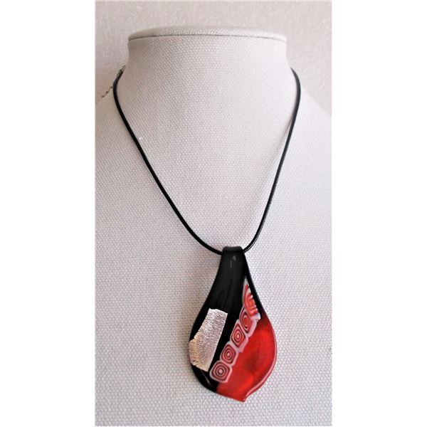 Jewelry - Black and Red Glass Teardrop Pendant