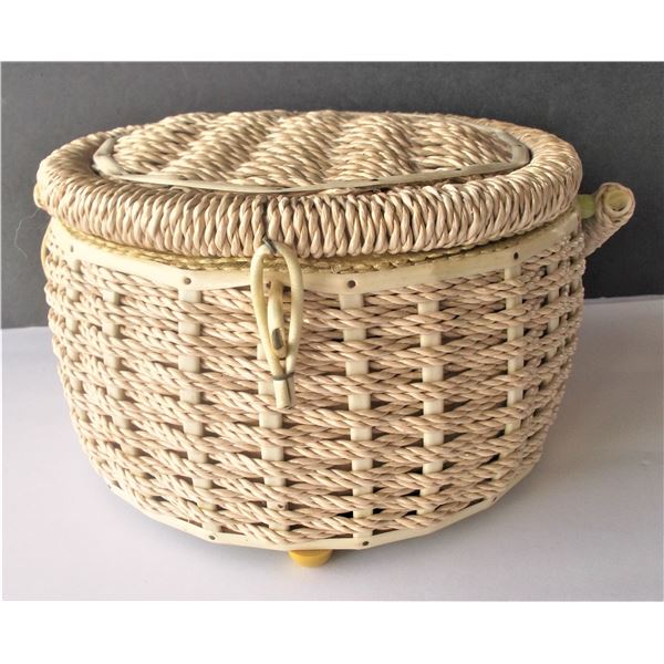 Circular Sewing Basket with Contents