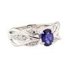 Image 1 : 1.10 ctw Blue Sapphire And Diamond Ring - 18KT White Gold