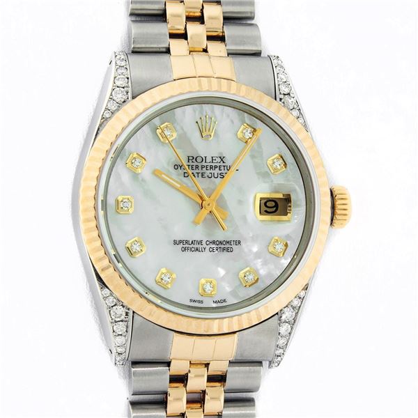 Rolex Mens 2 Tone MOP Diamond Lugs 36MM Datejust Wristwatch