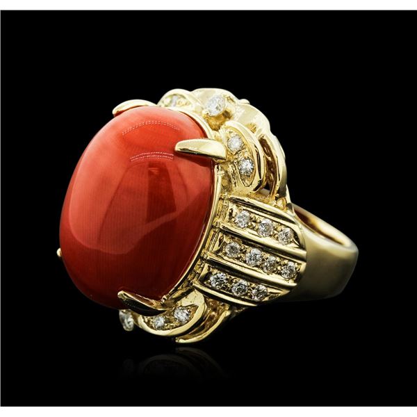 14KT Rose Gold 20.93 ctw Coral and Diamond Ring