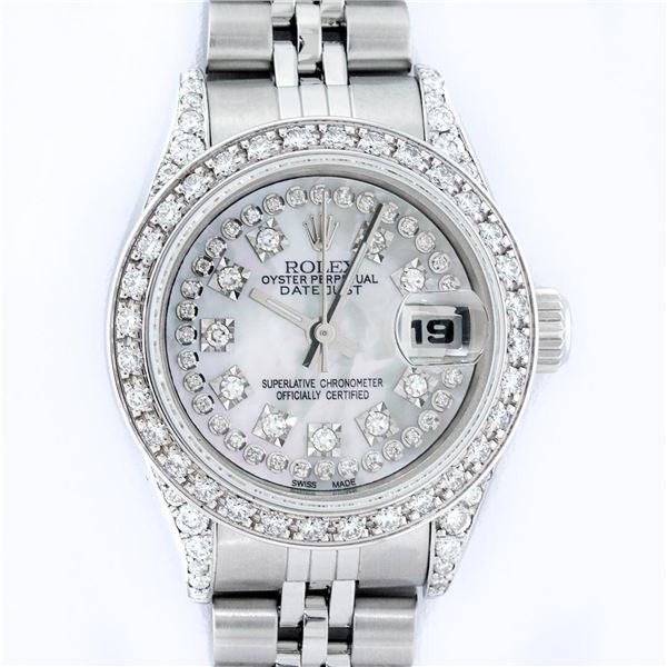 Rolex Ladies Stainless Steel Quickset Mother Of Pearl Diamond Lugs Jubilee Rolex