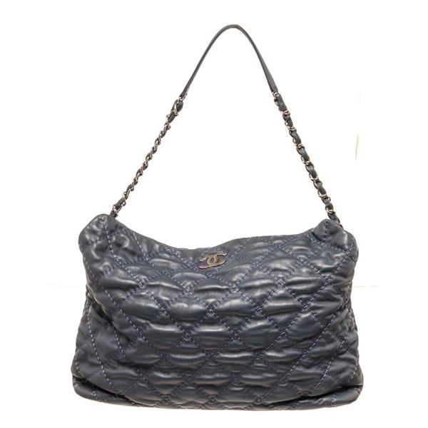 Chanel Blue Lambskin Stich Hobo Bag