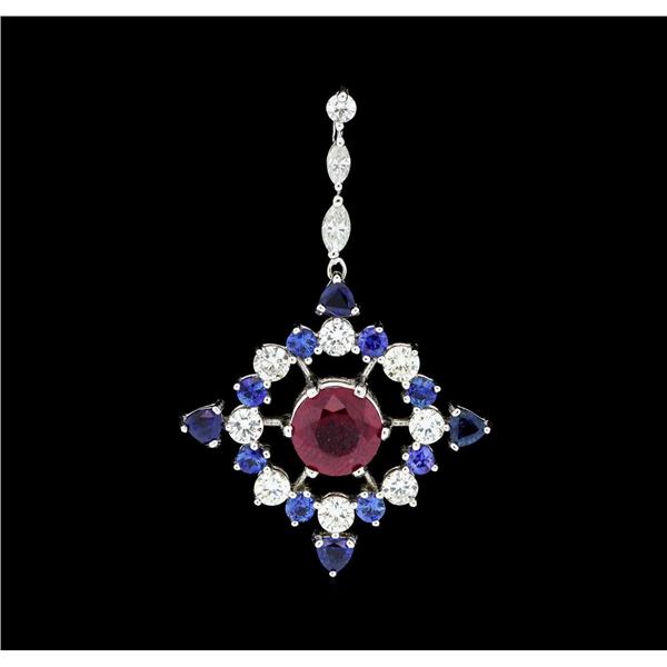 2.22 ctw Ruby, Sapphire and Diamond Pendant - 14KT White Gold