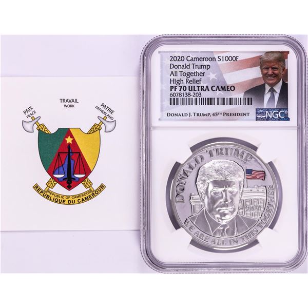 2020 Cameroon S1000F Donald Trump All Together High Relief PF 70 Ultra Cameo 1oz