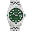 Image 1 : Rolex Mens Stainless Steel Diamond Lugs Green Diamond & Emerald Datejust Wristwa