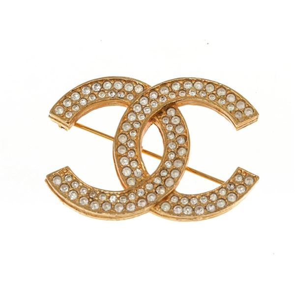 Chanel Gold Rhinestone CC Brooch