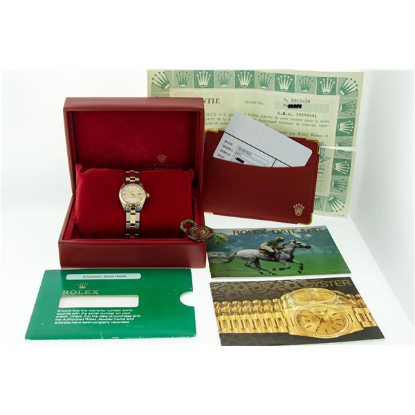 Rolex Ladies 2T Pink Gold Index Dial Datejust Wristwatch With Papers And Box