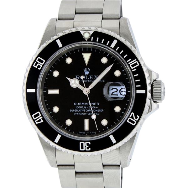 Rolex Mens Stainless Steel Black Dial Oyster Band 40mm Submariner Wristwatch