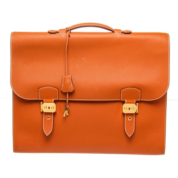 Hermes Orange Sac a Depeches Briefcases