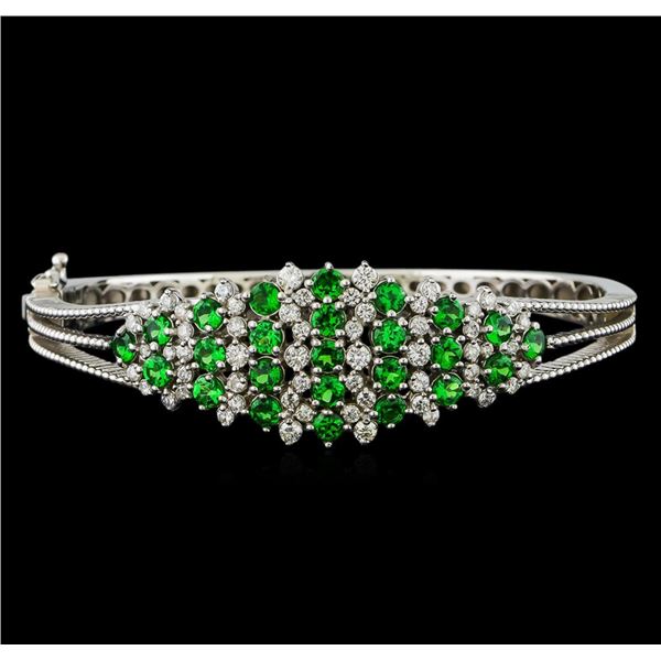 3.68 ctw Tsavorite and Diamond Bracelet - 14KT White Gold