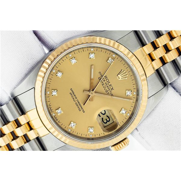 Rolex Mens 2T Factory Champagne Diamond Datejust Wristwatch With Box