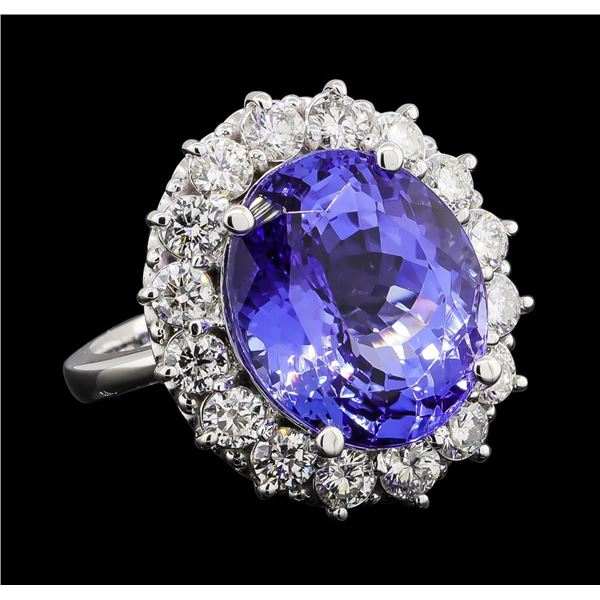 GIA Cert 12.99 ctw Tanzanite and Diamond Ring - 14KT White Gold