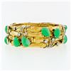 Image 5 : Vintage 18k Gold & Platinum Jade & Diamond 4 Row Wide Bamboo Bangle Bracelet