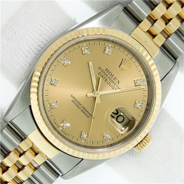 Rolex Mens Yellow Gold And Stainless Steel Factory VVS Champagne Diamond 36mm Da