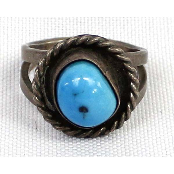 Navajo Old Pawn Sterling Turquoise Ring, Size 9