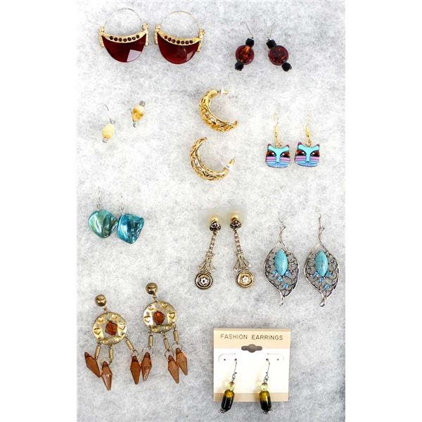 10 Pairs of Assorted Costume Jewelry Earrings