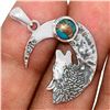 Image 1 : Wolf Crescent Moon Turquoise Sterling Pendant