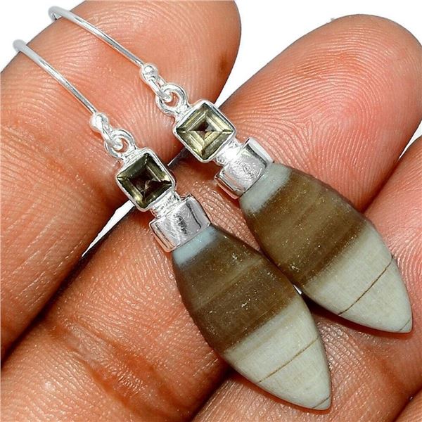Petrified Wood Smoky Topaz Sterling Earrings
