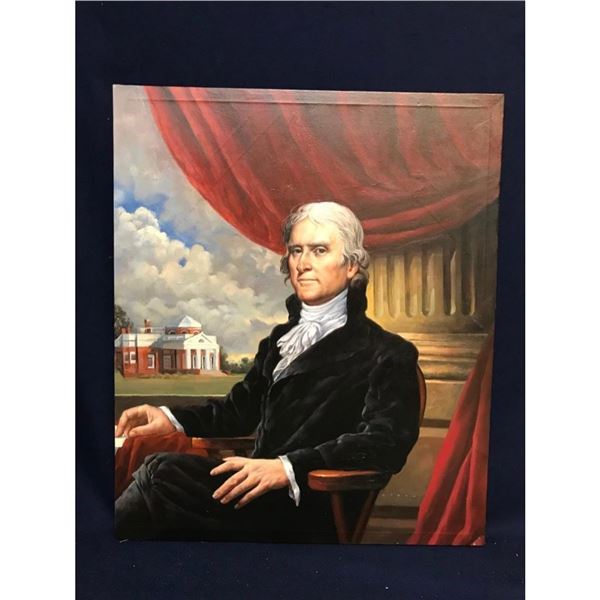 20thc Thomas Jefferson, Montecello Oil Painting