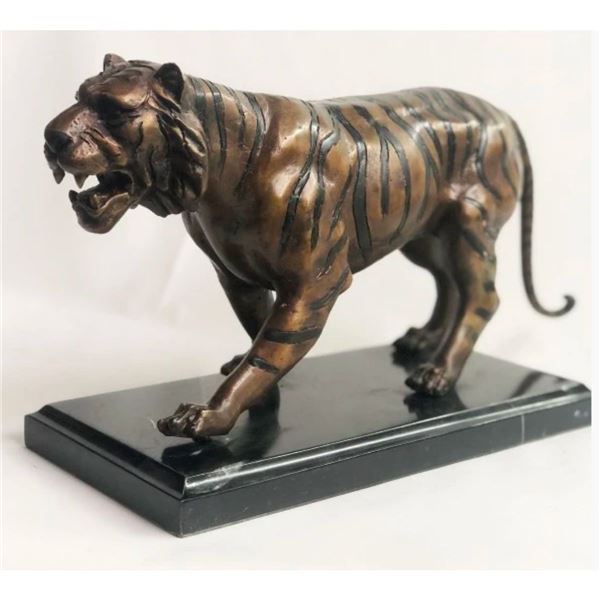 Signed Bengal Tiger Bronze Sculpture
