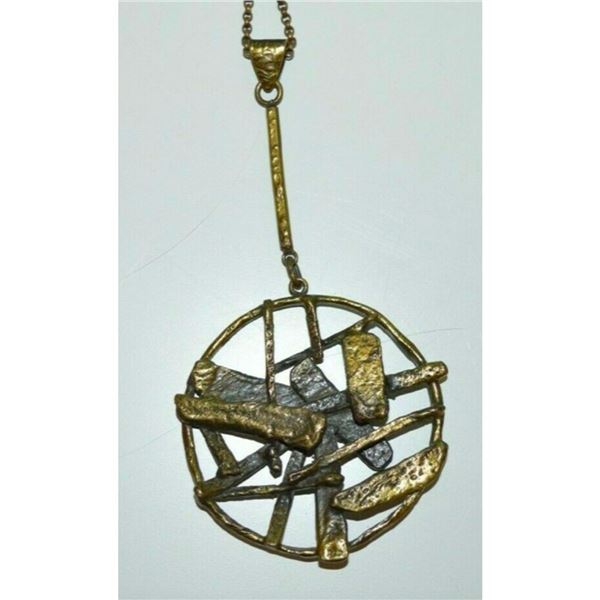 Mid Century Scandinavian Brutalist Bronze Pendant Necklace