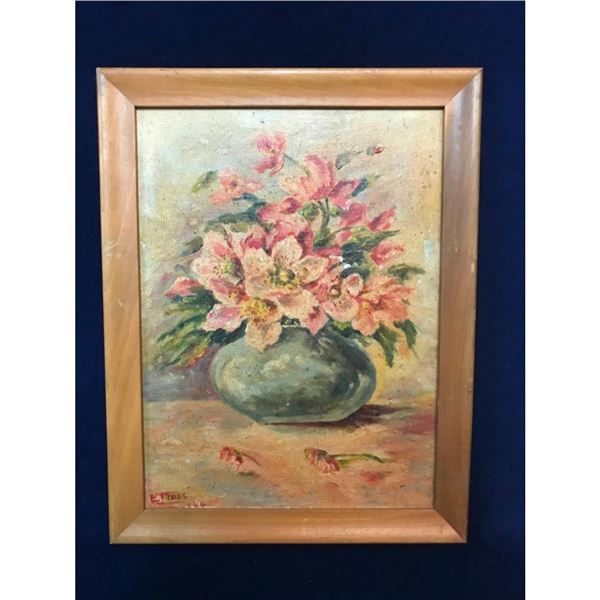 Mid Century Still Life Vase of Flowers Oil Painting