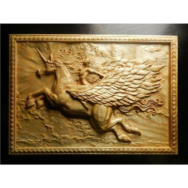 Unicorn Pegasus Carved Wooden Plaque