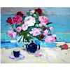 Image 1 : Signed Ukrainian Still Life Oil Painting, Peonies