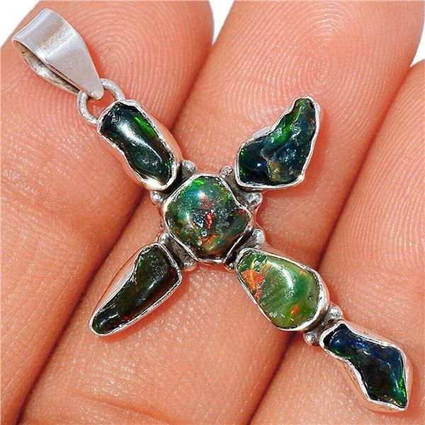 Chalama Black Opal Sterling Cross Pendant