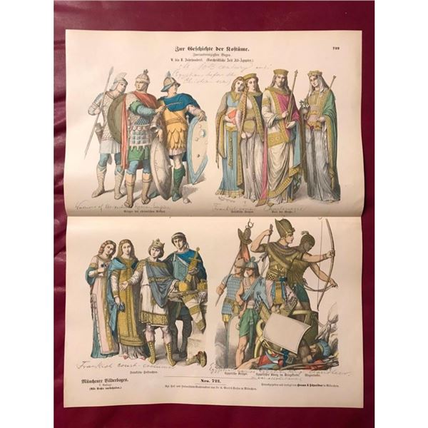 Rare 19thc Costume Plates, 5th - 10th Century, Charlemagne, Egyptians