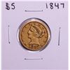 Image 1 : 1847 $5 Liberty Head Half Eagle Gold Coin