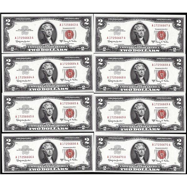 Lot of (8) Consecutive 1963A $2 Legal Tender Notes