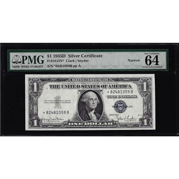1935D $1 Silver Certificate Star Note Fr.1613N* PMG Choice Uncirculated 64EPQ