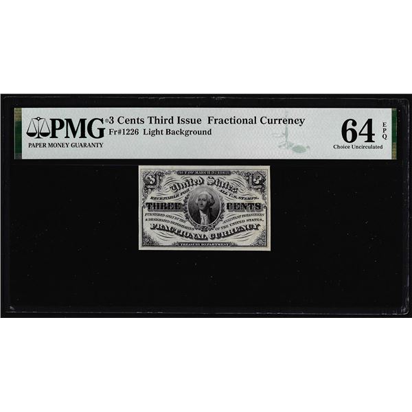 1863 Third Issue Three Cents Fractional Note Fr.1226 PMG Choice Uncirculated 64EPQ