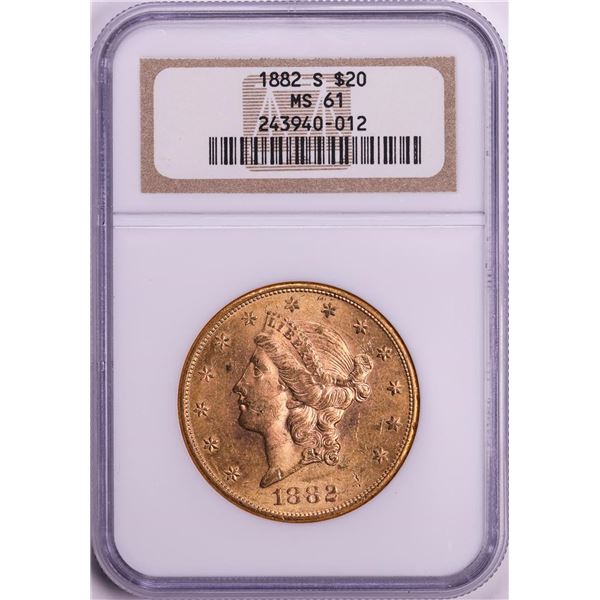 1882-S $20 Liberty Head Double Eagle Gold Coin NGC MS61