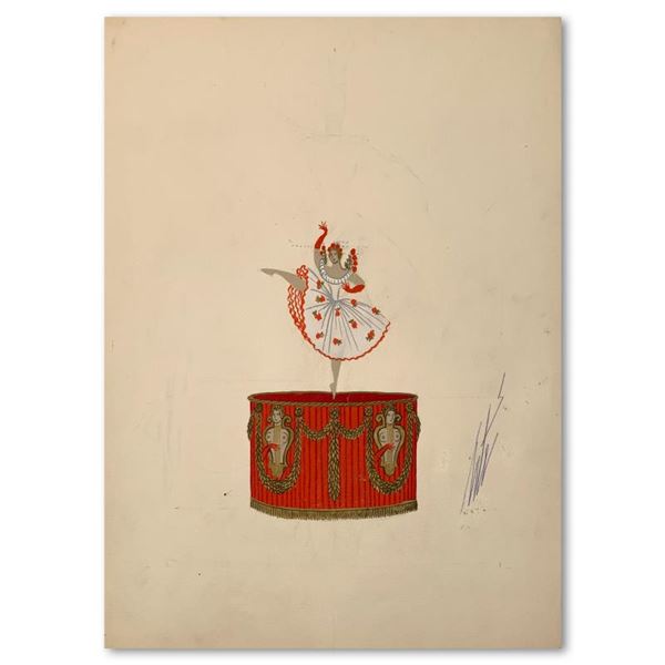 Erte (1892-1990) "Jouets, La Boite A Musique" Original Watercolor On Paper