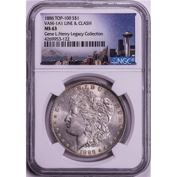 1886 VAM-1A1 Line & Clash $1 Morgan Silver Dollar Coin NGC MS63