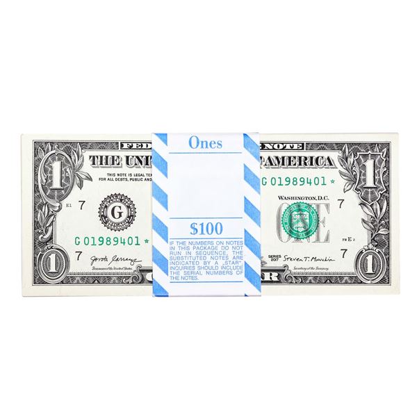 Pack of (100) Consecutive 2017 $1 Federal Reserve STAR Notes Chicago