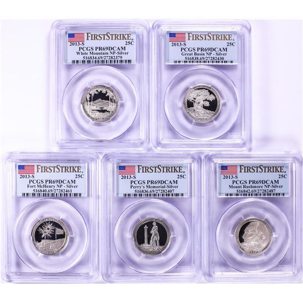 2013-S Silver Proof National Parks Quarter (5) Coin Set PCGS PR69DCAM First Strike