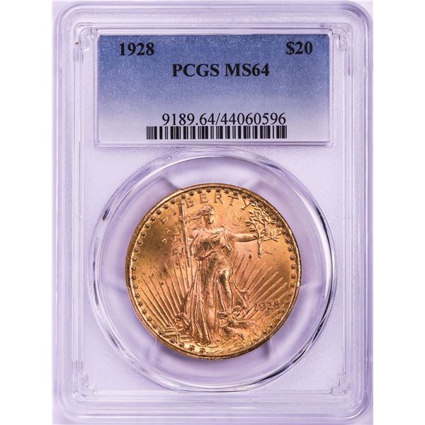 1928 $20 St. Gaudens Double Eagle Gold Coin PCGS MS64
