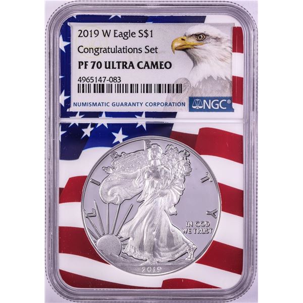 2019-W $1 Proof American Silver Eagle Coin NGC PF70 Ultra Cameo Congratulations Flag