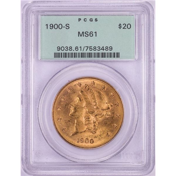 1900-S $20 Liberty Head Double Eagle Gold Coin PCGS MS61 Old Green Holder