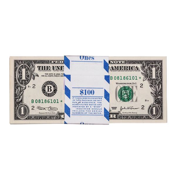 Pack of (100) Consecutive 2003 $1 Federal Reserve STAR Notes New York